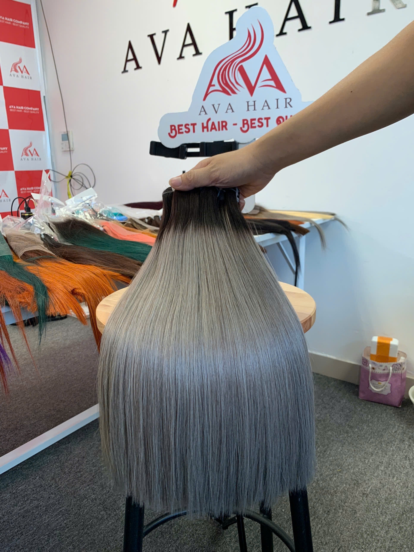 AVA HAIR - OMBRE COLOR BLACK/GRAY - VIETNAMESE LUXURY WEFT HAIR EXTENSION